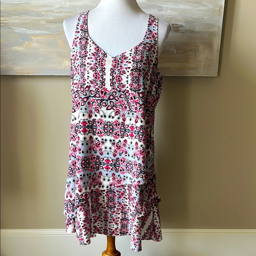 Parker pink floral Razorback sundress with tiered ruffle skirt